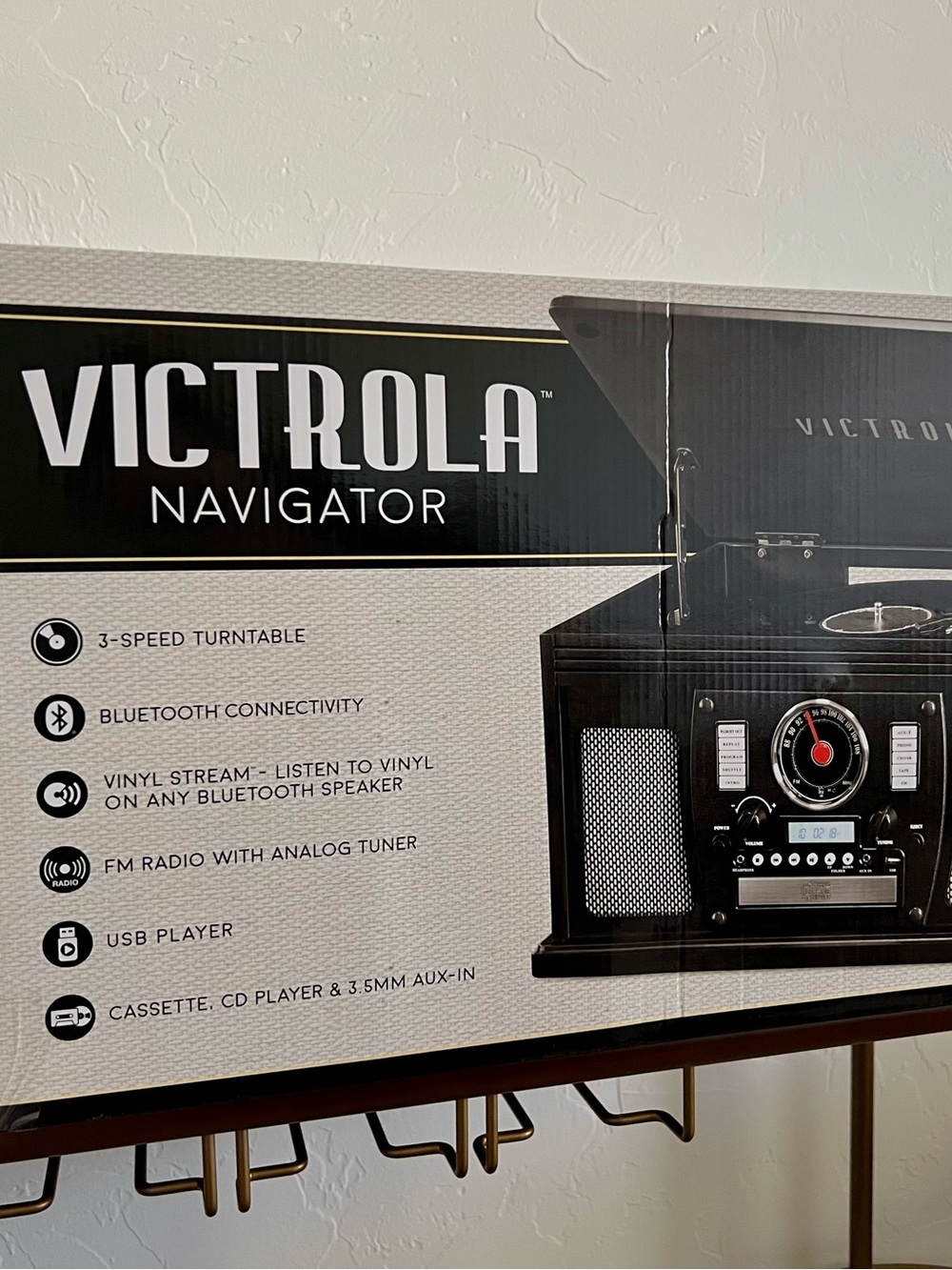 black victrola navigator 8-in-1 wood record player